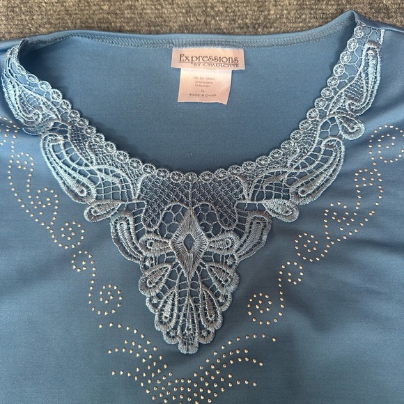 Expressions Blue Lace Embellished Top - Picture 3 of 5